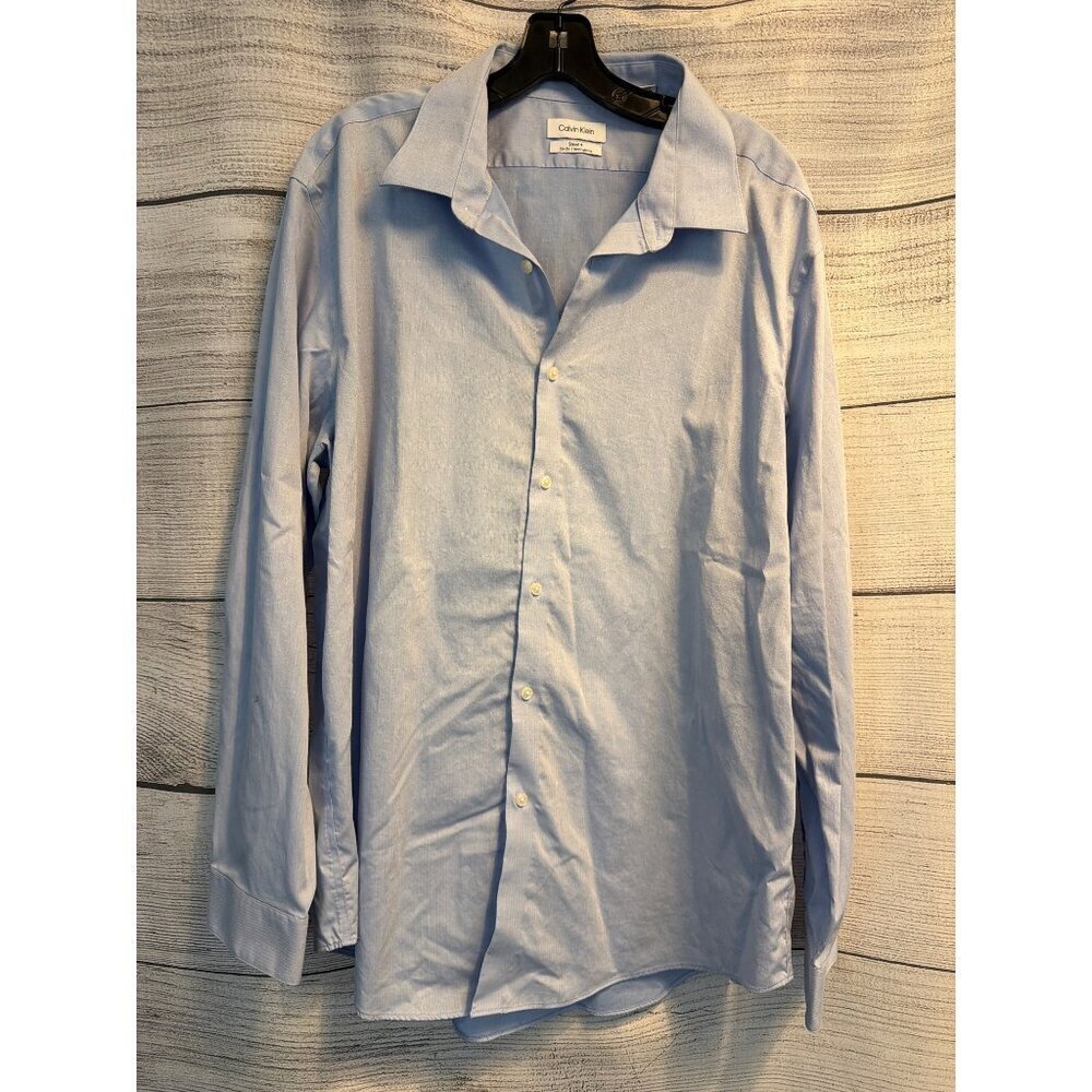 Calvin Klein Mens Steel+ Slim Fit Herringbone Button-Up Dress Shirt 18 32/33